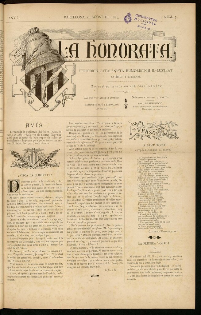 Miniatura de La Honorata del 21 de agosto de 1885
