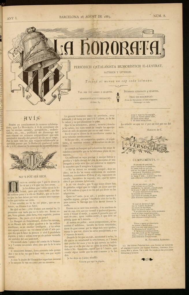 Miniatura de La Honorata del 28 de agosto de 1885