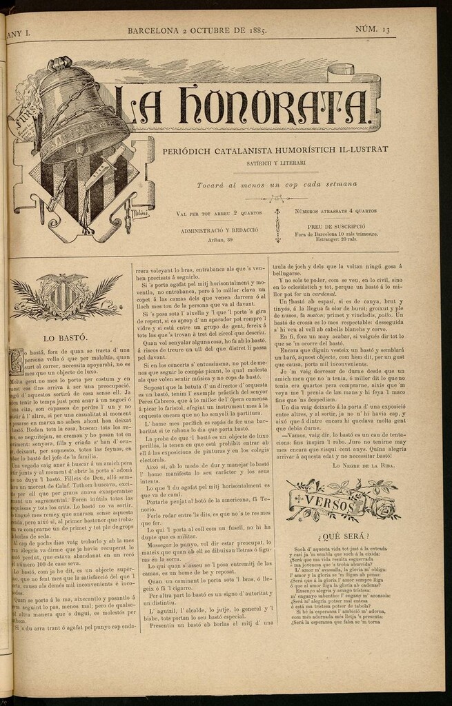 Miniatura de La Honorata del 2 de octubre de 1885