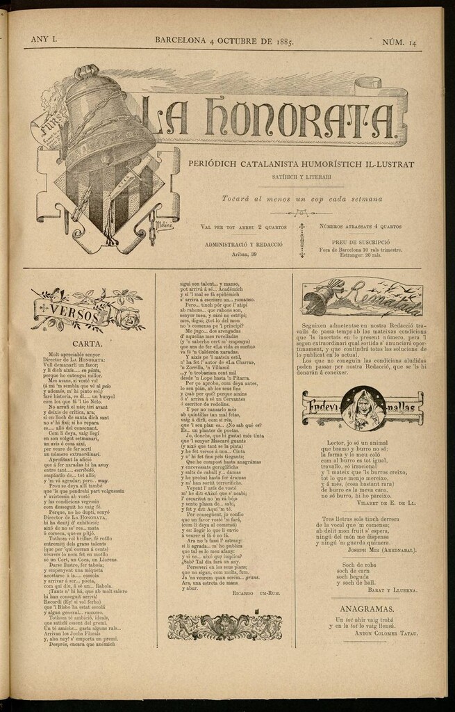 Miniatura de La Honorata del 4 de octubre de 1885