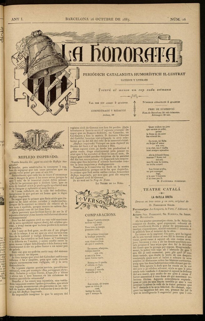Miniatura de La Honorata del 16 de octubre de 1885