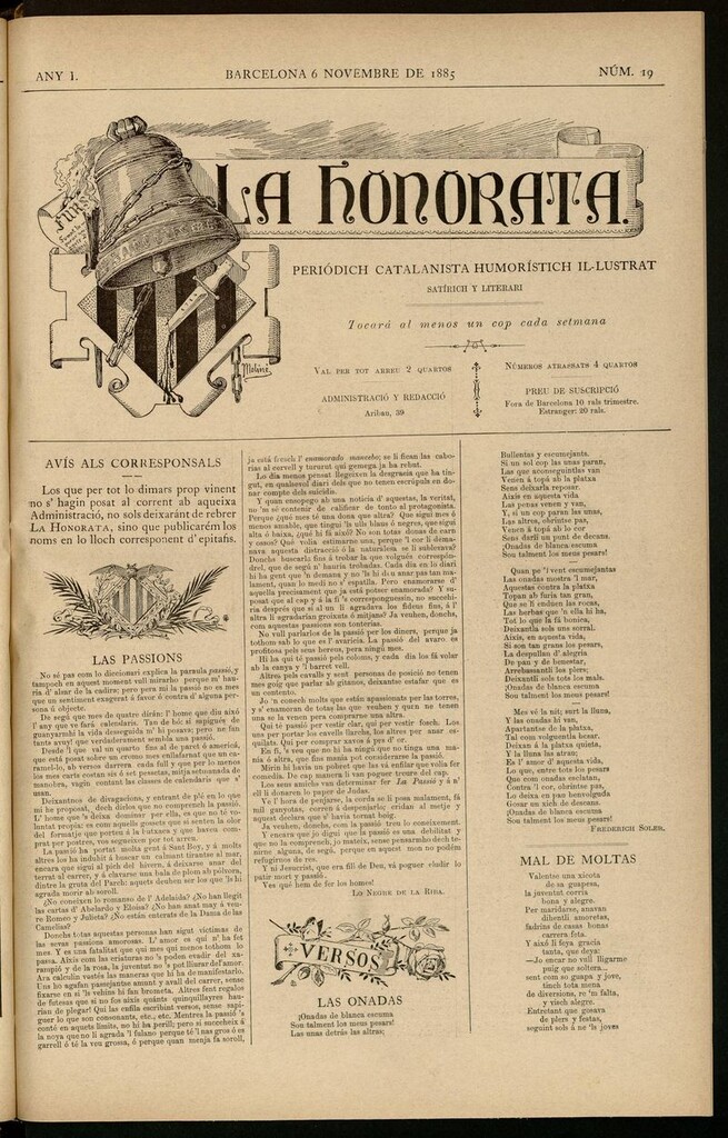 Miniatura de La Honorata del 6 de noviembre de 1885