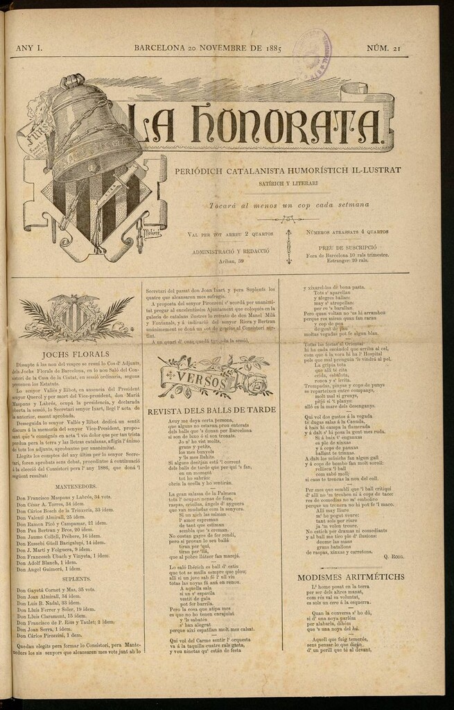Miniatura de La Honorata del 20 de noviembre de 1885