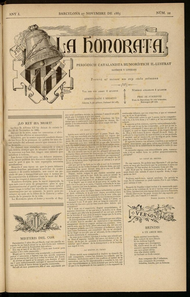 Miniatura de La Honorata del 27 de noviembre de 1885