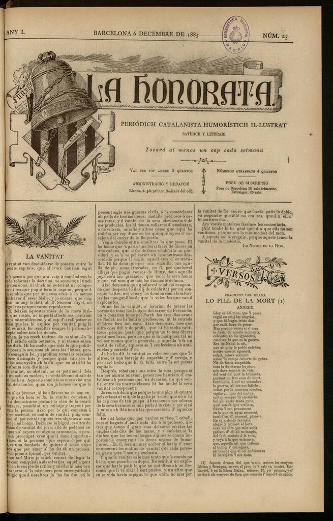 Miniatura de La Honorata del 6 de diciembre de 1885