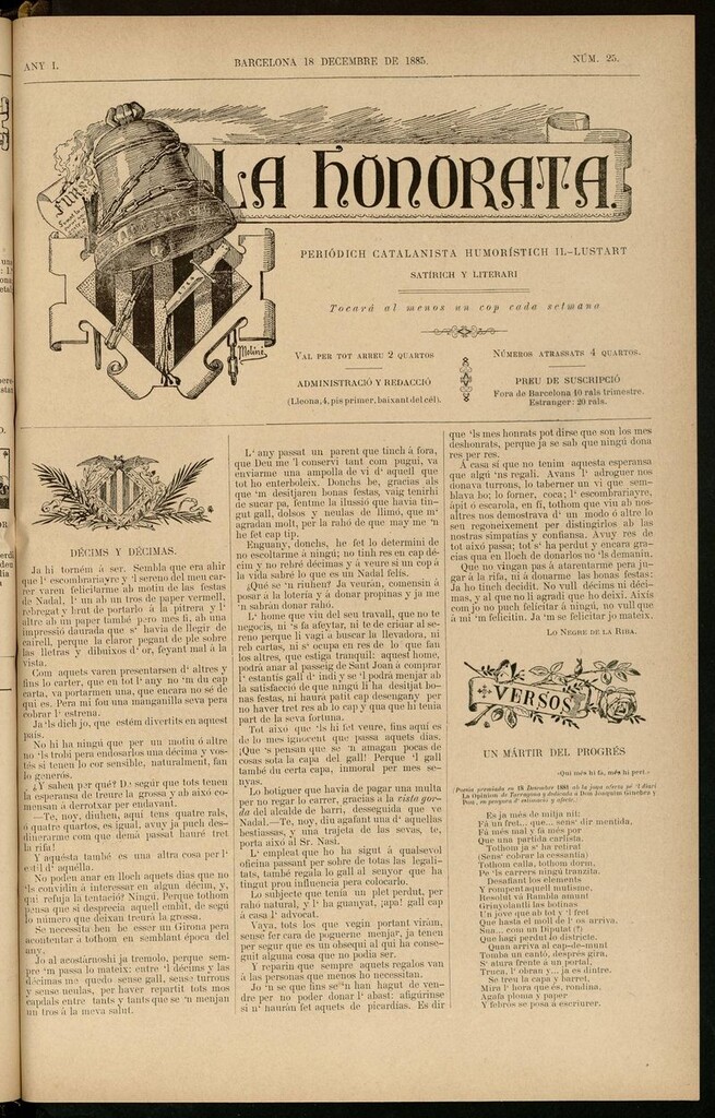 Miniatura de La Honorata del 18 de diciembre de 1885
