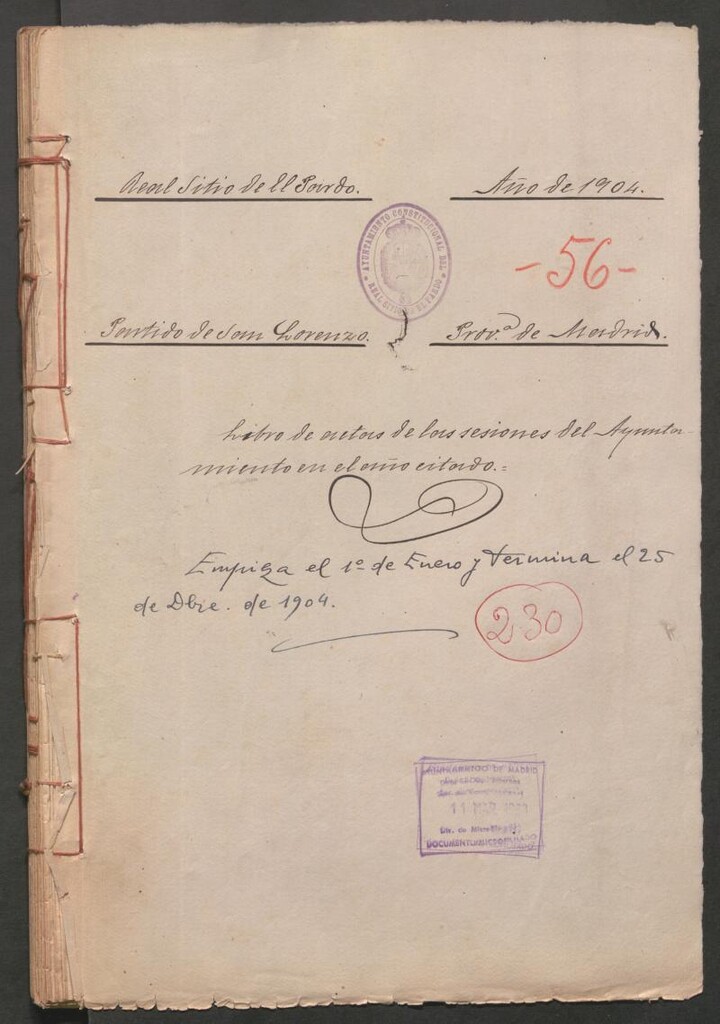 Miniatura de Actas y acuerdos del ayuntamiento de El Pardo de 1904. Libro 230.