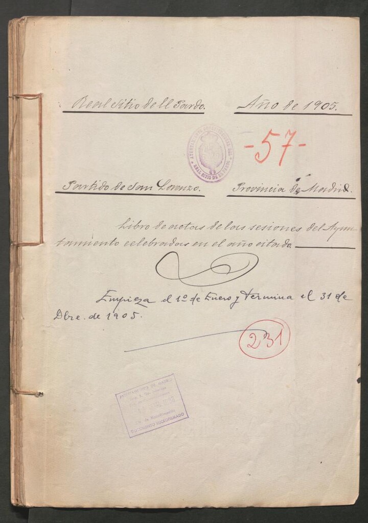 Miniatura de Actas y acuerdos del ayuntamiento de El Pardo de 1905. Libro 231.