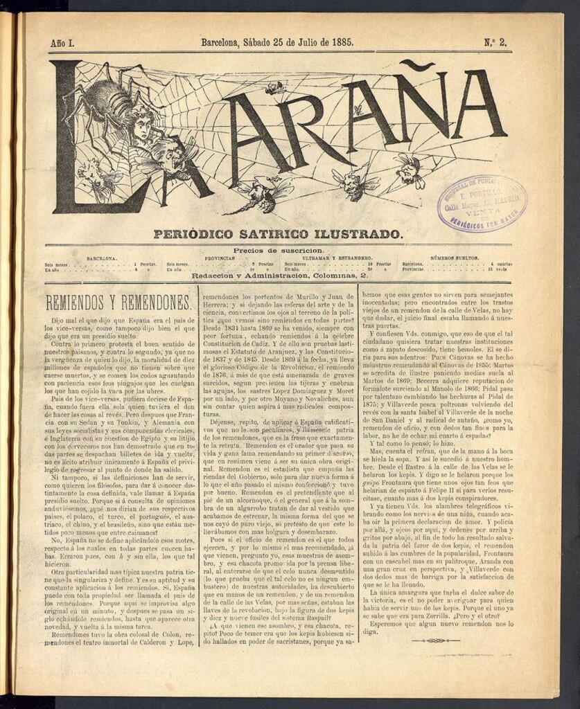 Miniatura de La Araña: periódico satírico ilustrado de 25 de julio de 1885