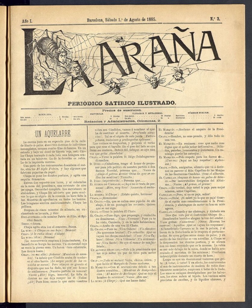 Miniatura de La Araña: periódico satírico ilustrado de 1 de agosto de 1885