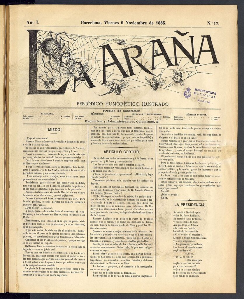 Miniatura de La Araña: periódico satírico ilustrado de 6 de noviembre de 1885