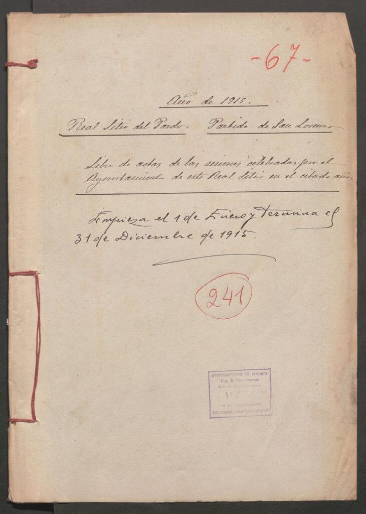 Miniatura de Actas y acuerdos del ayuntamiento de El Pardo de 1915. Libro 241.