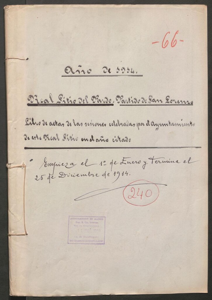 Miniatura de Actas y acuerdos del ayuntamiento de El Pardo de 1914. Libro 240.