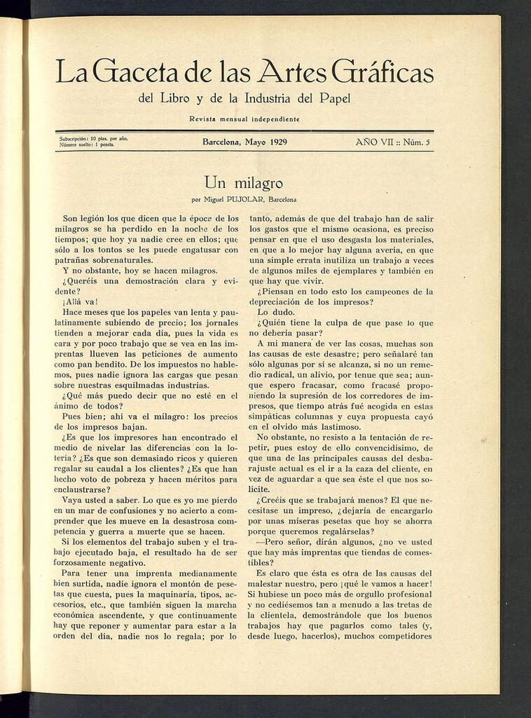 Miniatura de La gaceta de las artes gráficas del libro y de la industria del papel. Mayo 1929