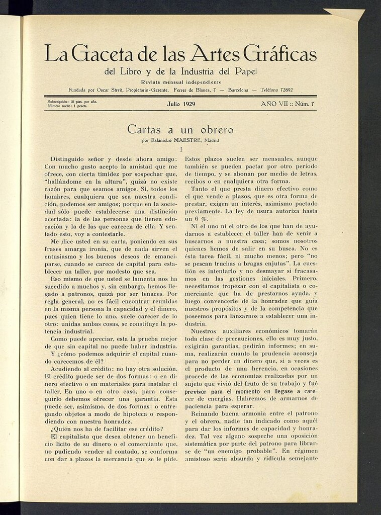 Miniatura de La gaceta de las artes gráficas del libro y de la industria del papel. Julio 1929