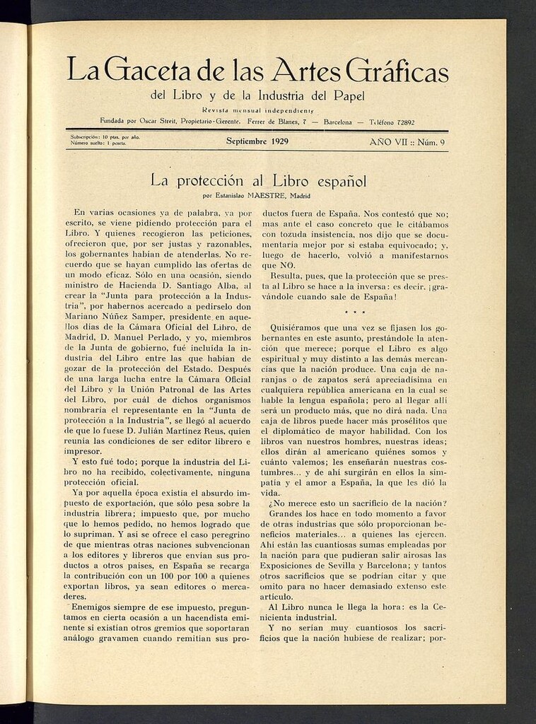 Miniatura de La gaceta de las artes gráficas del libro y de la industria del papel. Septiembre 1929