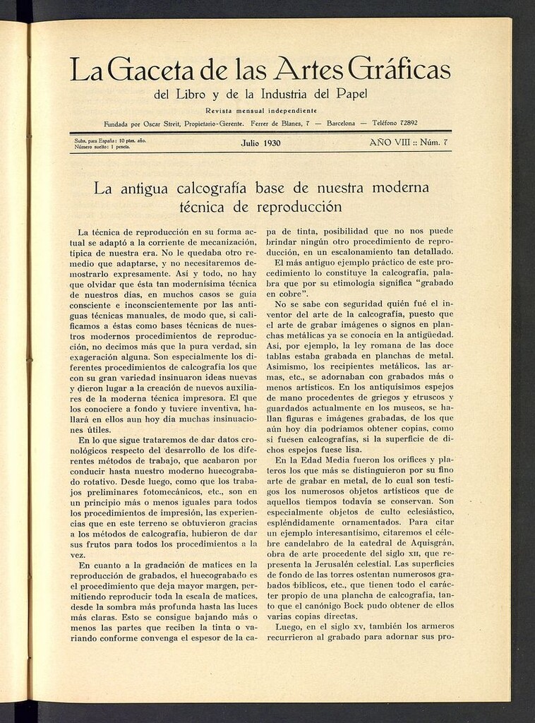 Miniatura de La gaceta de las artes gráficas del libro y de la industria del papel. Julio 1930