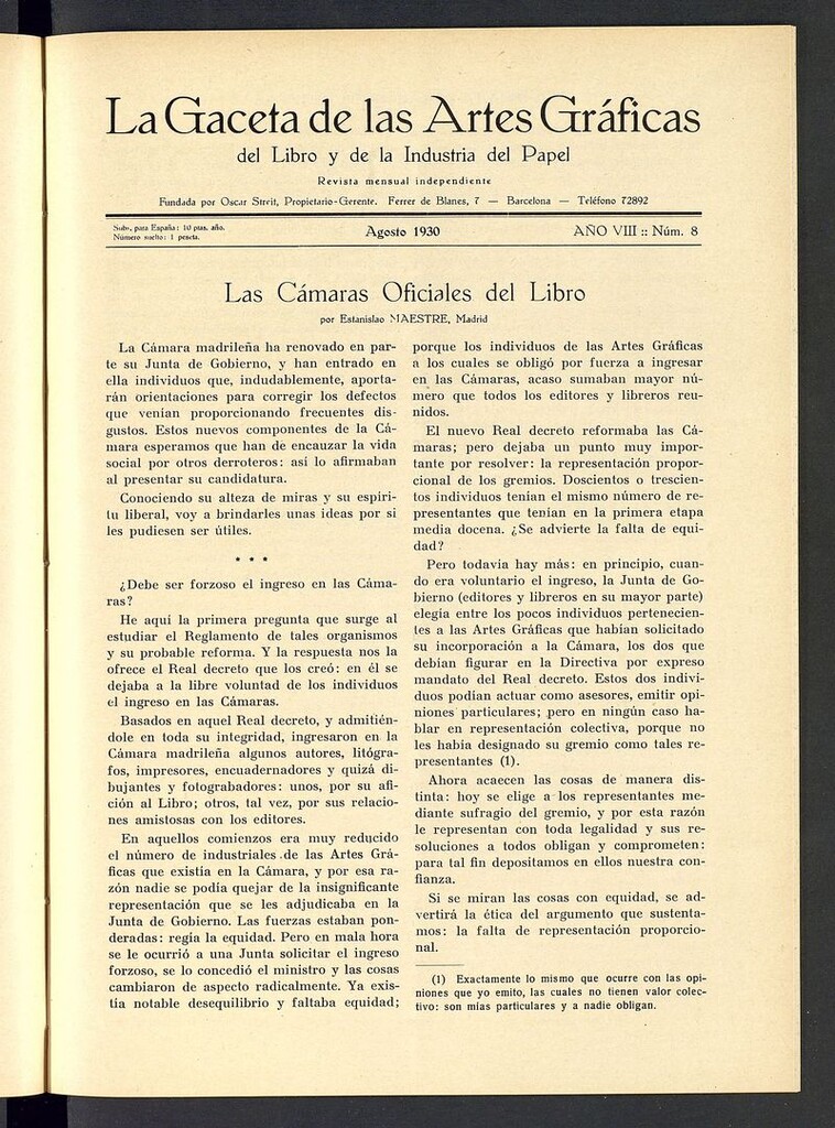 Miniatura de La gaceta de las artes gráficas del libro y de la industria del papel. Agosto 1930