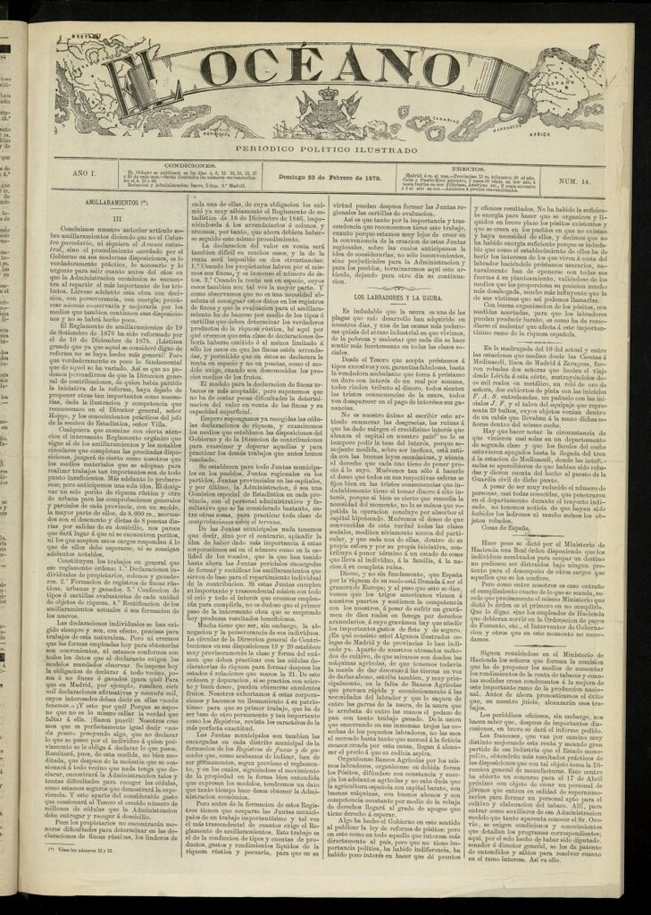 Miniatura de El Océano: periódico político ilustrado del 23 de febrero de 1879, nº 14