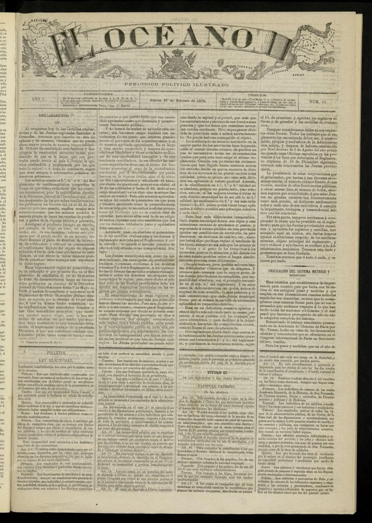 Miniatura de El Océano: periódico político ilustrado del 27 de febrero de 1879, nº 15