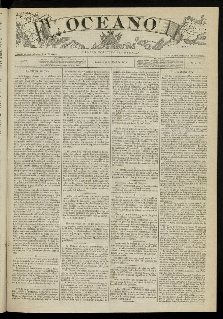 Miniatura de El Océano: periódico político ilustrado del 6 de abril de 1879, nº 29
