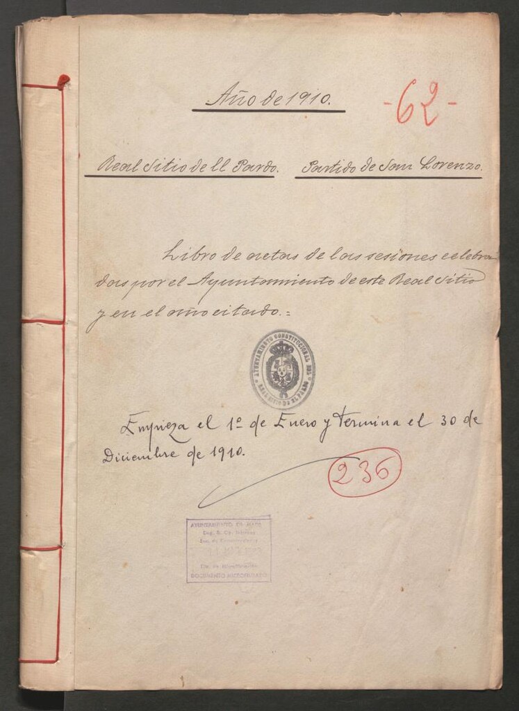 Miniatura de Actas y acuerdos del ayuntamiento de El Pardo de 1910. Libro 236.