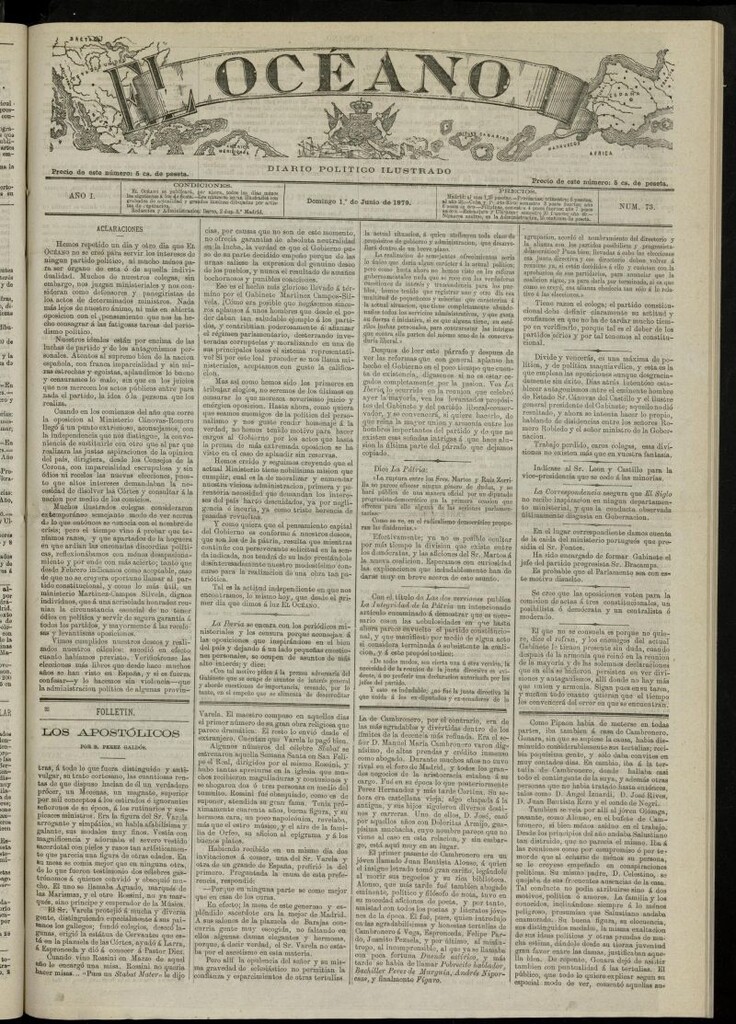 Miniatura de El Océano: periódico político ilustrado del 1 de junio de 1879, nº 73