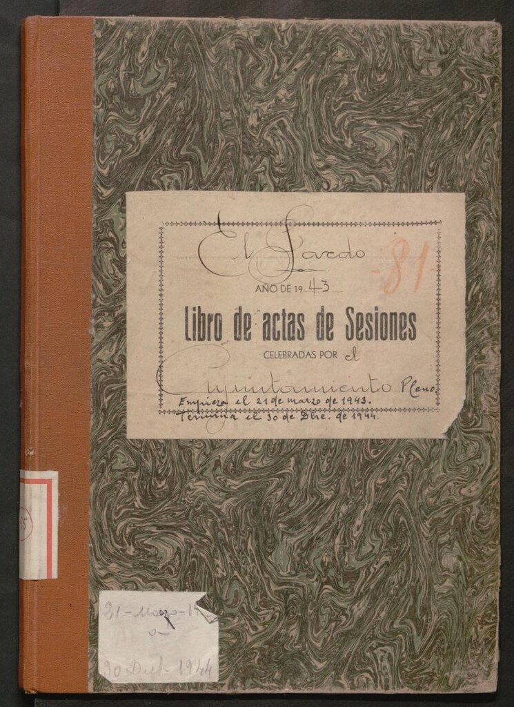 Miniatura de Actas y acuerdos del ayuntamiento de El Pardo de 1943-1944. Libro 255.