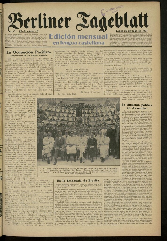 Miniatura de Berliner Tageblatt: edición mensual en lengua castellana del 23 de julio de 1923, nº 2