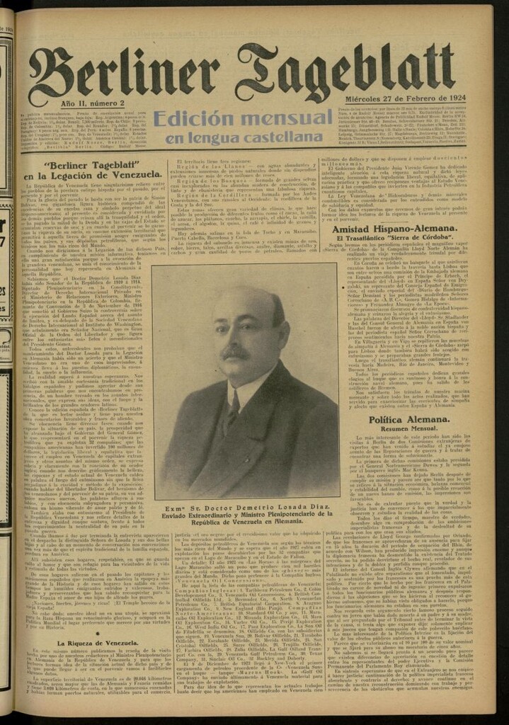 Miniatura de Berliner Tageblatt: edición mensual en lengua castellana del 27 de febrero de 1924, nº 2