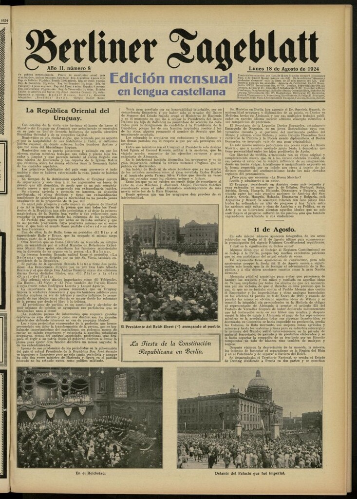 Miniatura de Berliner Tageblatt: edición mensual en lengua castellana del 18 de agosto de 1924, nº 8