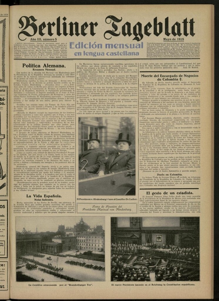 Miniatura de Berliner Tageblatt: edición mensual en lengua castellana de mayo de 1925, nº 5