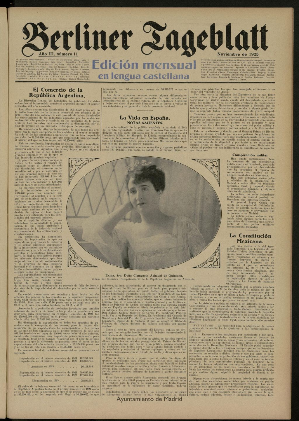 Miniatura de Berliner Tageblatt: edición mensual en lengua castellana de noviembre de 1925, nº 11