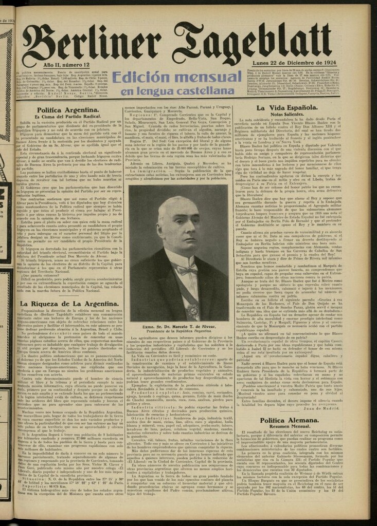 Miniatura de Berliner Tageblatt: edición mensual en lengua castellana del 22 de diciembre de 1924, nº 12