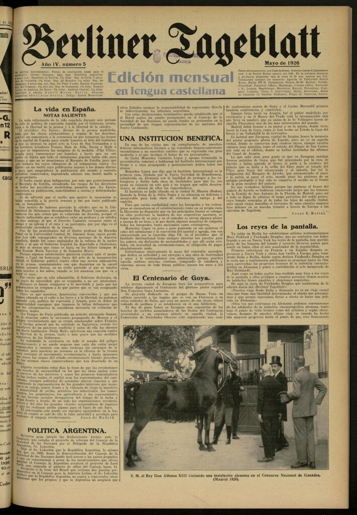 Miniatura de Berliner Tageblatt: edición mensual en lengua castellana de mayo de 1926, nº 5