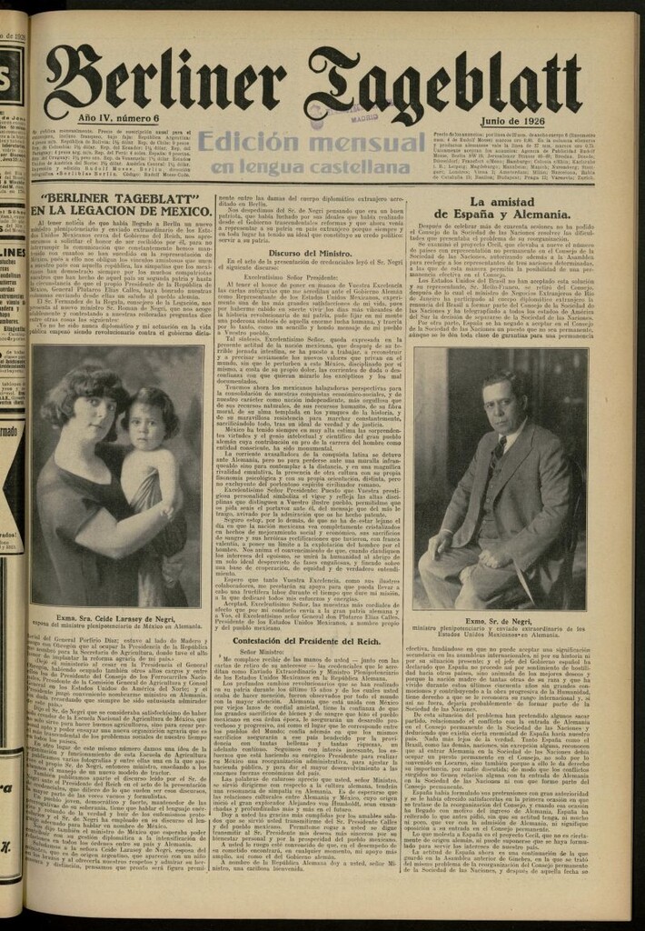 Miniatura de Berliner Tageblatt: edición mensual en lengua castellana de junio de 1926, nº 6