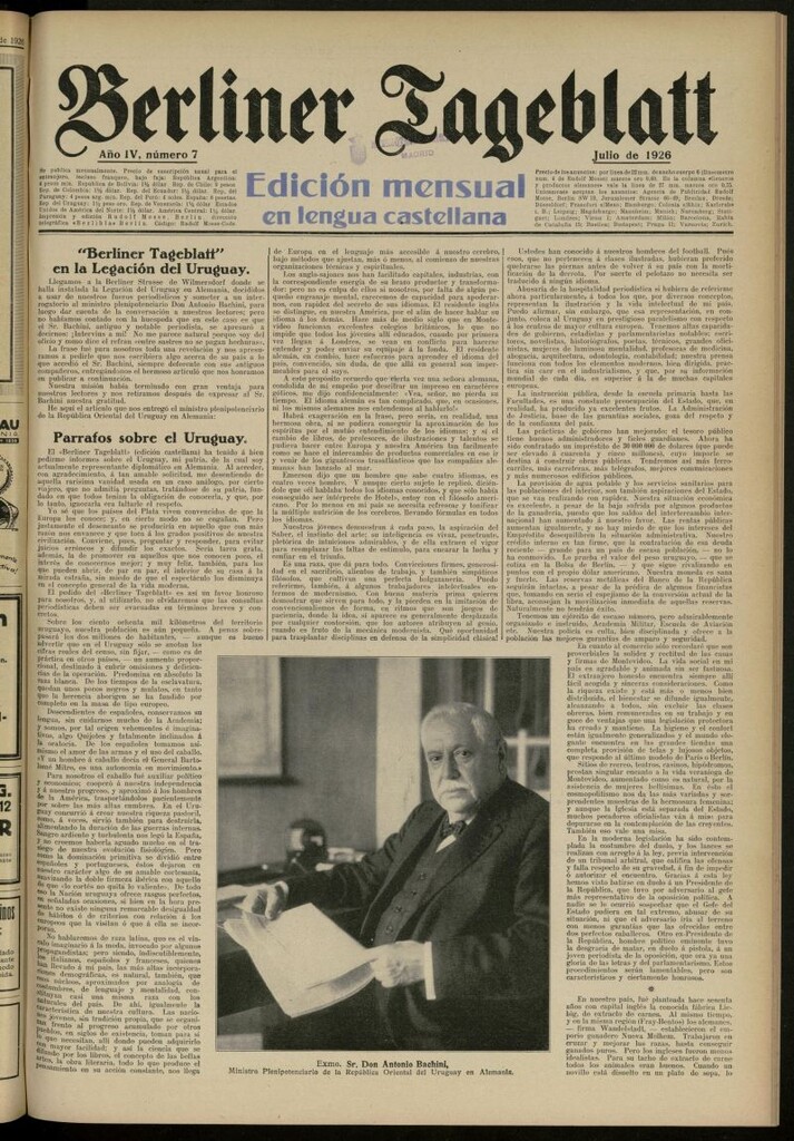 Miniatura de Berliner Tageblatt: edición mensual en lengua castellana de julio de 1926, nº 7