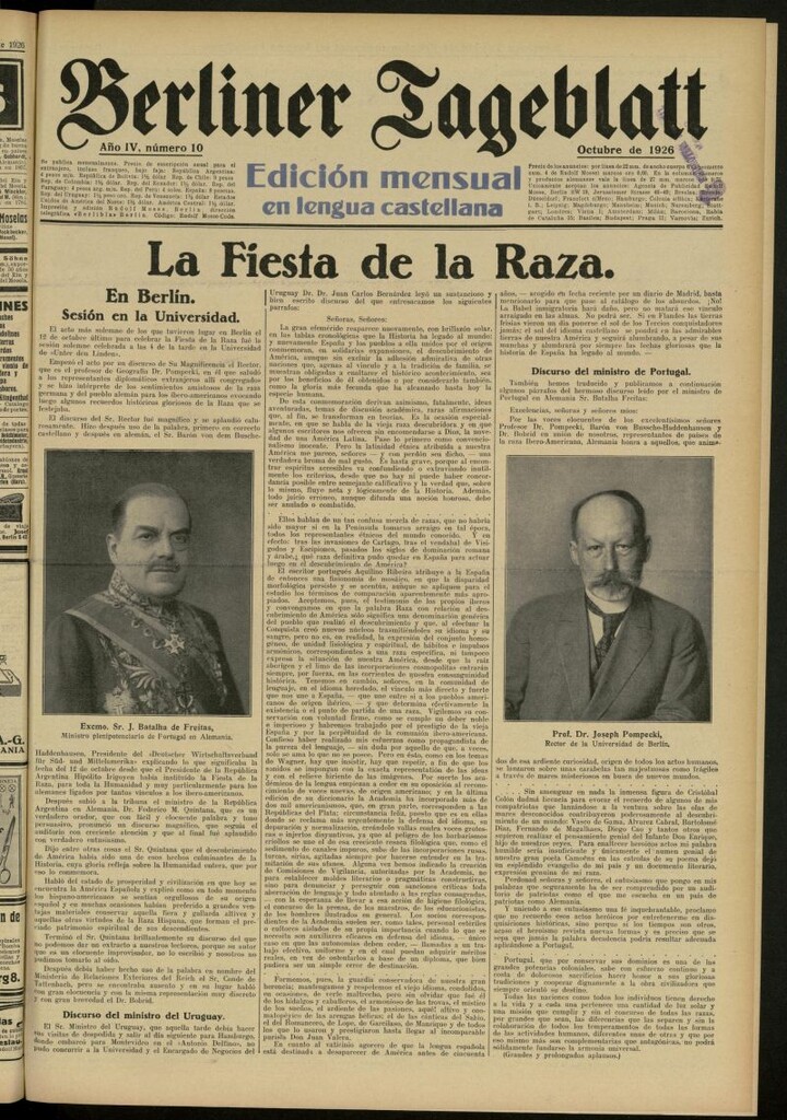 Miniatura de Berliner Tageblatt: edición mensual en lengua castellana de octubre de 1926, nº 10