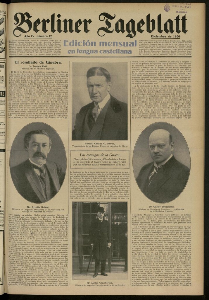 Miniatura de Berliner Tageblatt: edición mensual en lengua castellana de diciembre de 1926, nº 12