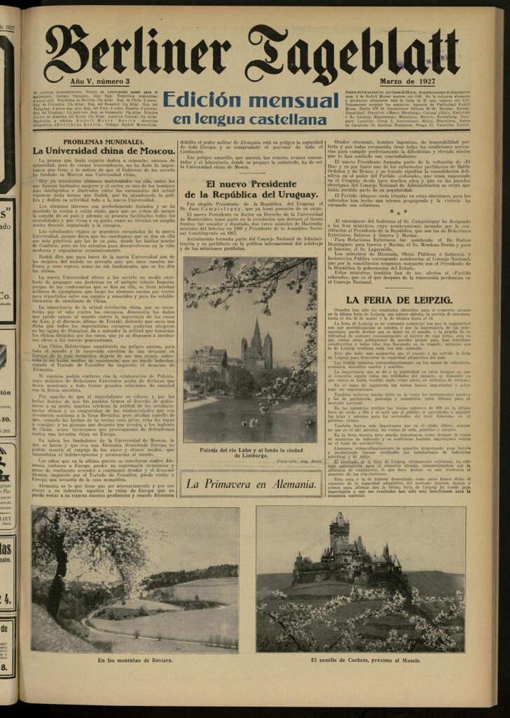 Miniatura de Berliner Tageblatt: edición mensual en lengua castellana de marzo 1927, nº 3