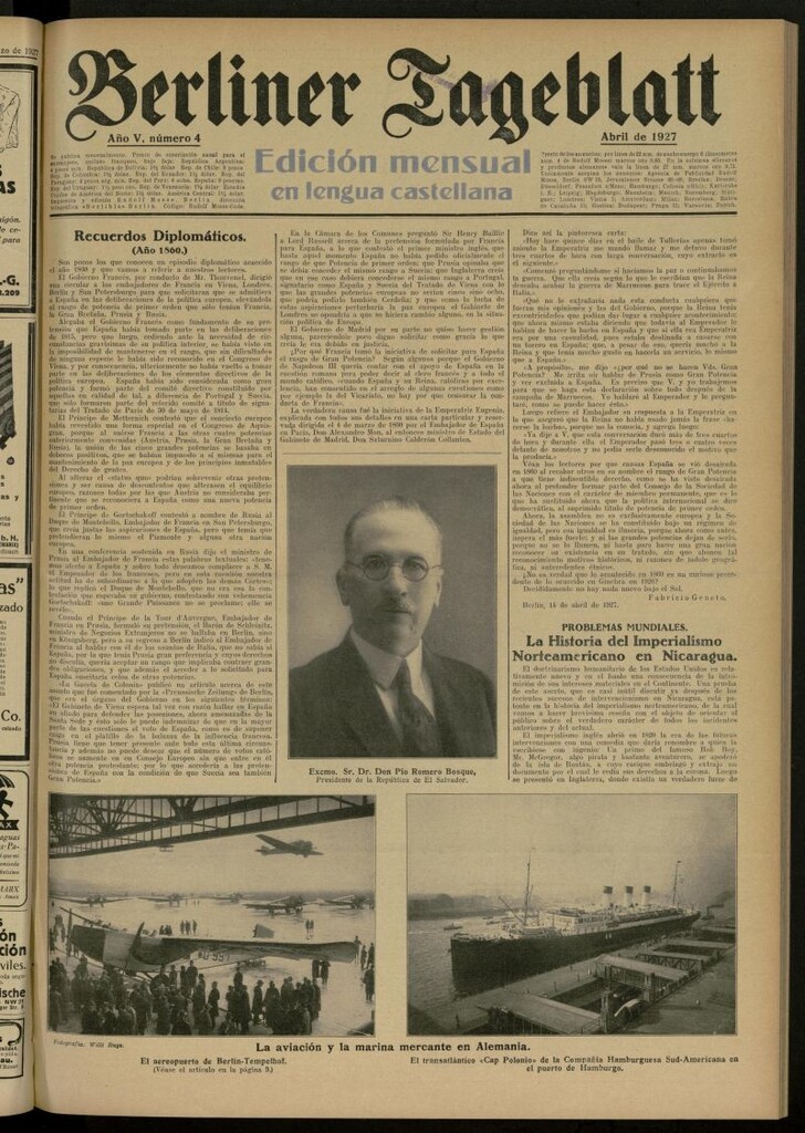 Miniatura de Berliner Tageblatt: edición mensual en lengua castellana de abril de 1927, nº 4