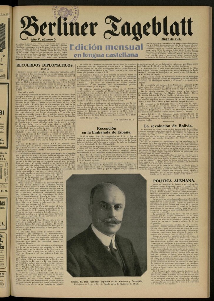 Miniatura de Berliner Tageblatt: edición mensual en lengua castellana de mayo de 1927, n 5