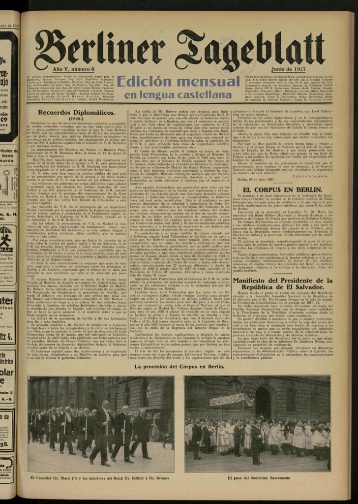 Miniatura de Berliner Tageblatt: edición mensual en lengua castellana de junio de 1927, nº 6