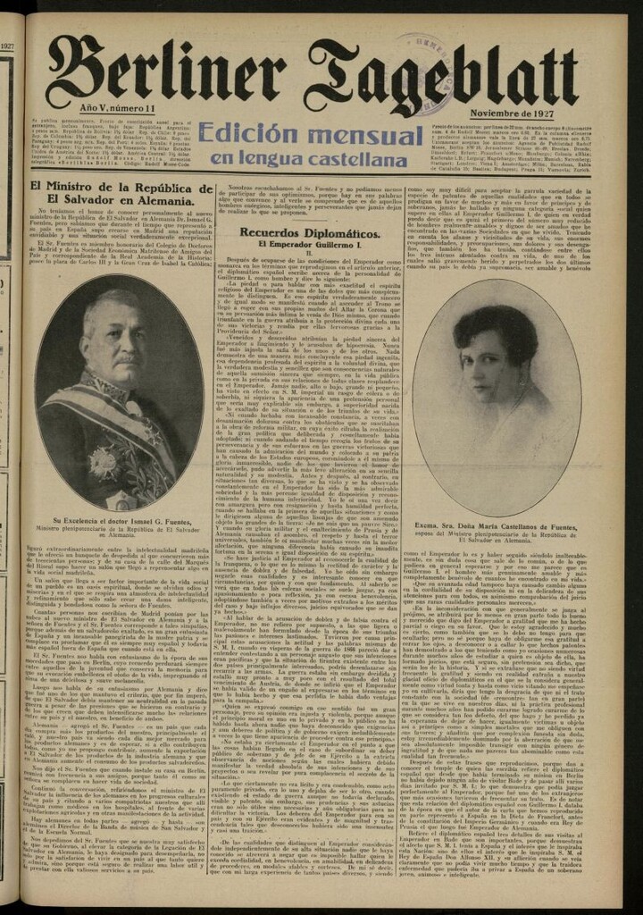 Miniatura de Berliner Tageblatt: edición mensual en lengua castellana de noviembre de 1927, nº 11