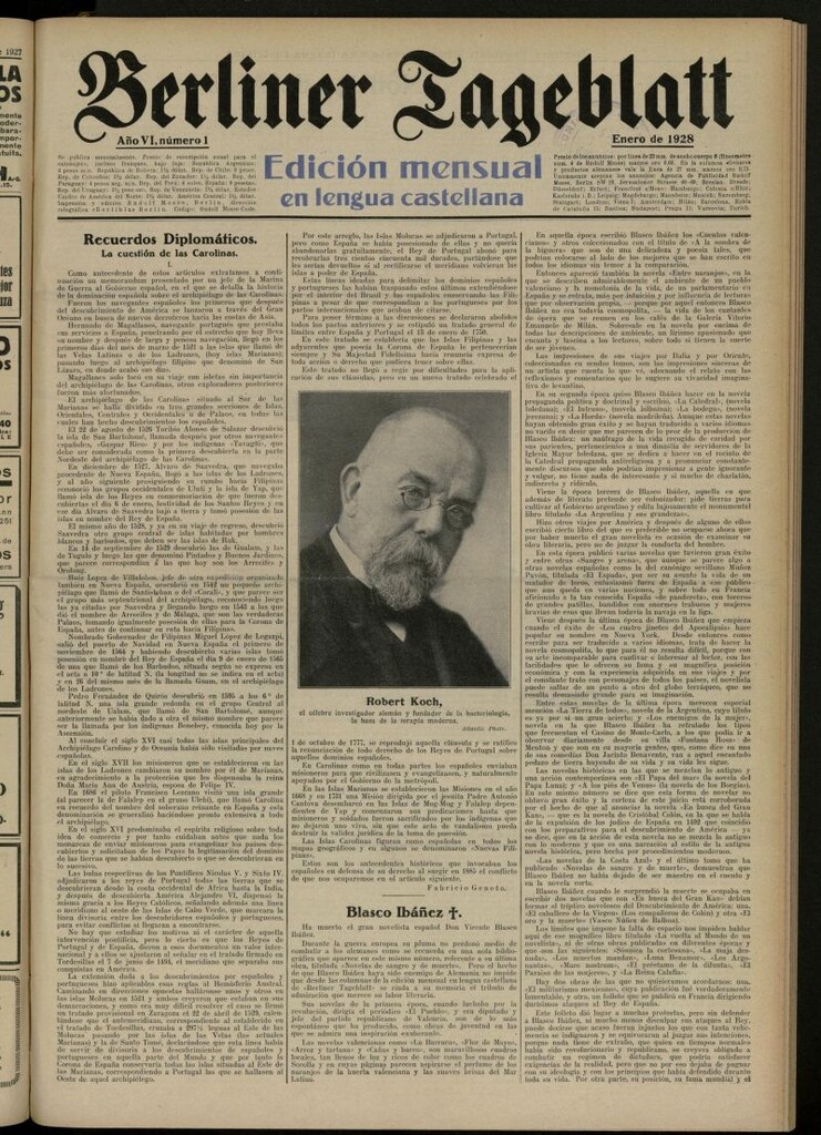 Miniatura de Berliner Tageblatt: edición mensual en lengua castellana de enero de 1928, nº 1