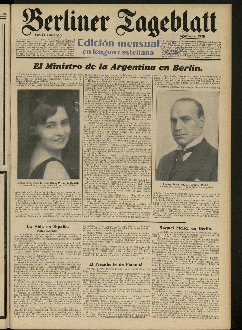Miniatura de Berliner Tageblatt: edición mensual en lengua castellana de agosto de 1928, nº 8
