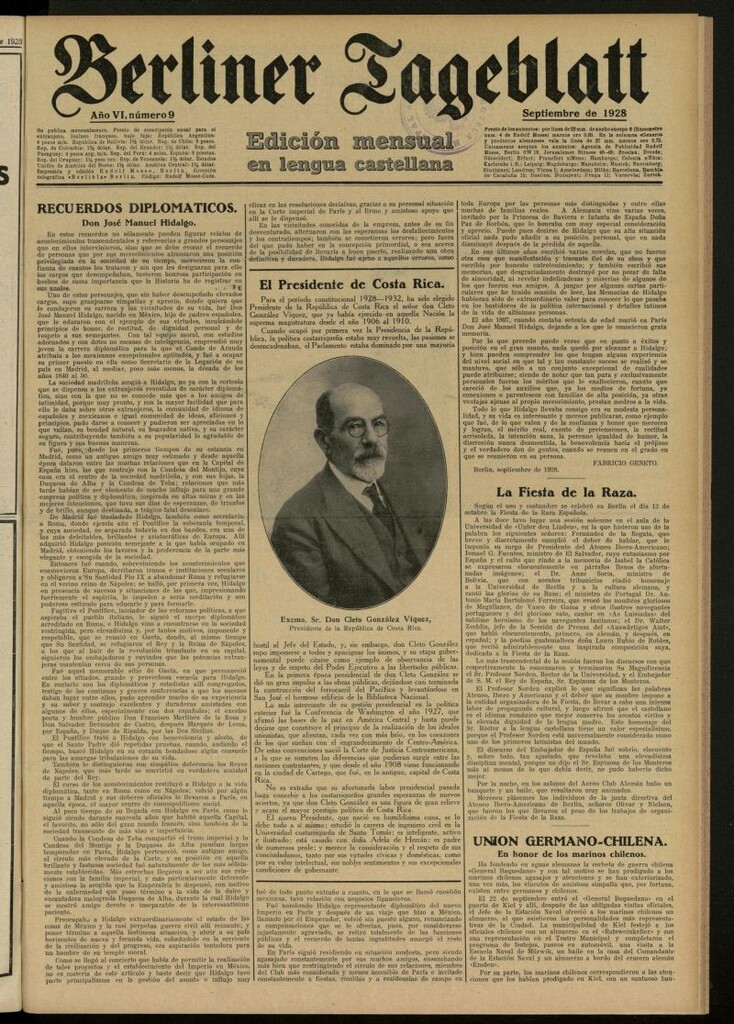 Miniatura de Berliner Tageblatt: edición mensual en lengua castellana de septiembre de 1928, nº 9