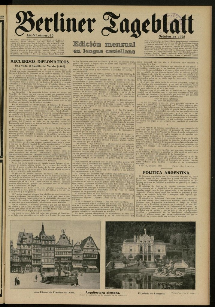 Miniatura de Berliner Tageblatt: edición mensual en lengua castellana de octubre de 1928, nº 10