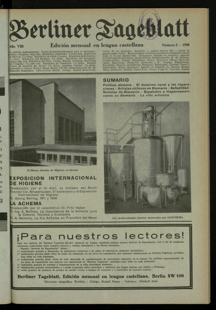 Miniatura de Berliner Tageblatt: edición mensual en lengua castellana de febrero de 1930, nº 2