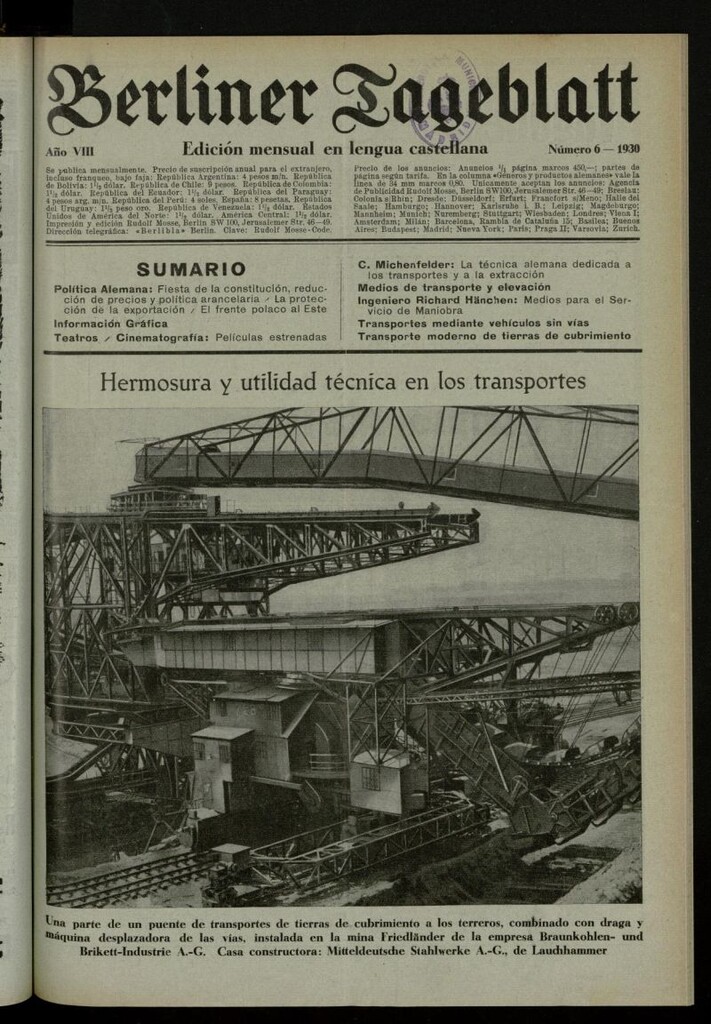 Miniatura de Berliner Tageblatt: edición mensual en lengua castellana de junio de 1930, nº 6
